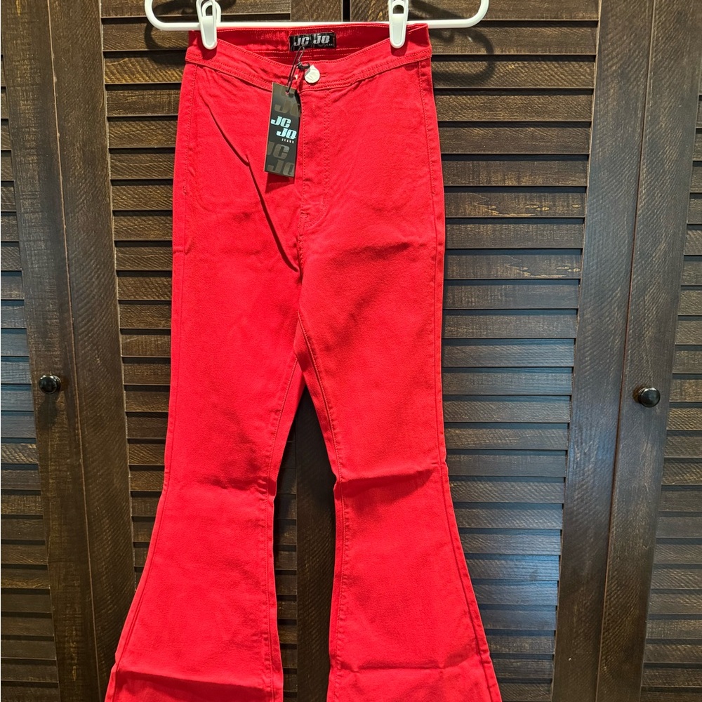 Vibrant Red Flare Jeans